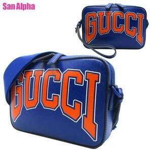 Gucci INTERLOCKING GG Leather Shoulder Bag Blue Orange Line